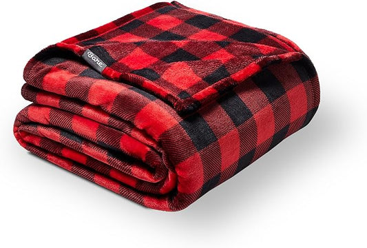 Bare Home Textured Fleece Blanket - Twin/Twin Extra Long - Ultra-Soft Lightweight for Bed, Sofa, and Couch - Luxury Microplush - Cozy Warm Blanket (Twin/Twin XL, Chester Buffalo Plaid - Red/Black)