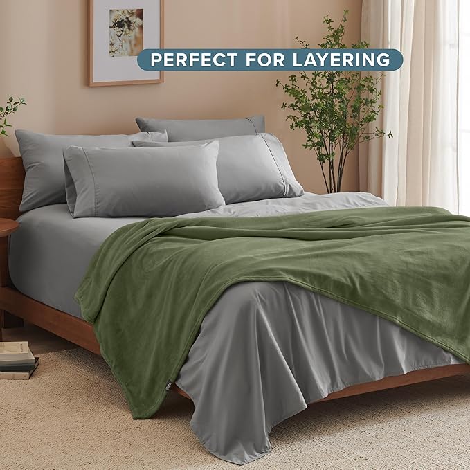 Bare Home Fleece Blanket - Full/Queen - Ultra-Soft Lightweight for Bed, Sofa, and Couch - Luxury Microplush - Cozy Warm Blanket (Full/Queen, Cypress)