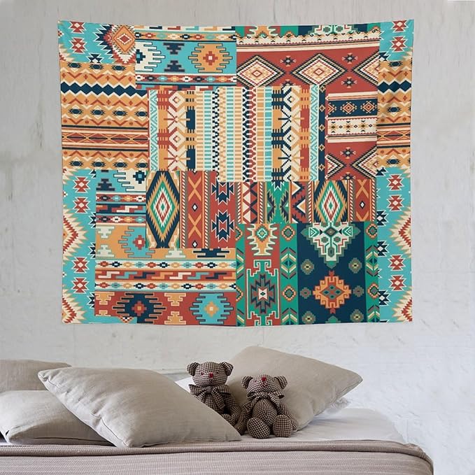 Kurtect Aztec Tapestry,Southwestern Tribal Native American Vintage Abstract Pattern Tapestries for Party Beach Picnic Blankets Tablecloths Living Room Wall Deocr, 50x60 in