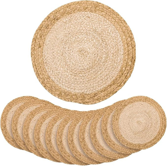 13 in Round Woven Placemats Plate Chargers Set of 12, Boho Farmhouse Rustic Place Mats for Dining Table Decor, Rattan Wicker Table Mats Braided Chargers for Dinner Plates