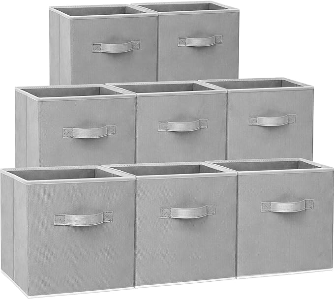 Criusia Heavy Duty Fabric Storage Cubes, Collapsible Storage Organizer Bins for Shelves Closet, Baskets for Clothes, Blankets, Toys, Grey, 11 inches, 8 Pack