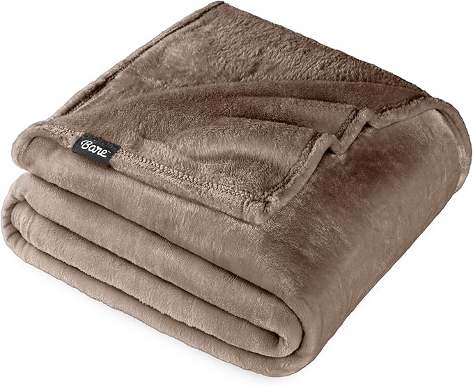 Bare Home Fleece Blanket - Throw/Travel - Ultra-Soft Lightweight for Bed, Sofa, and Couch - Luxury Microplush - Cozy Warm Blanket (Throw/Travel, Taupe)