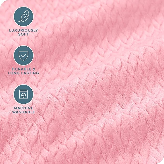 Bare Home Textured Fleece Blanket - Twin/Twin Extra Long - Ultra-Soft Lightweight for Bed, Sofa, and Couch - Luxury Microplush - Cozy Warm Blanket (Twin/Twin XL, Chevron Light Pink)
