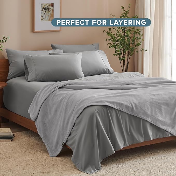 Bare Home Fleece Blanket - Throw/Travel - Ultra-Soft Lightweight for Bed, Sofa, and Couch - Luxury Microplush - Cozy Warm Blanket (Throw/Travel, Light Gray)