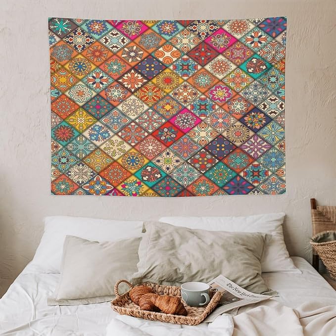 Kurtect Bohemian Tapestry,Vintage Style Colorful Geometric Stripe Abstract Pattern Tapestries for Party Beach Picnic Blankets Tablecloths Living Room Wall Deocr, 30x40 in