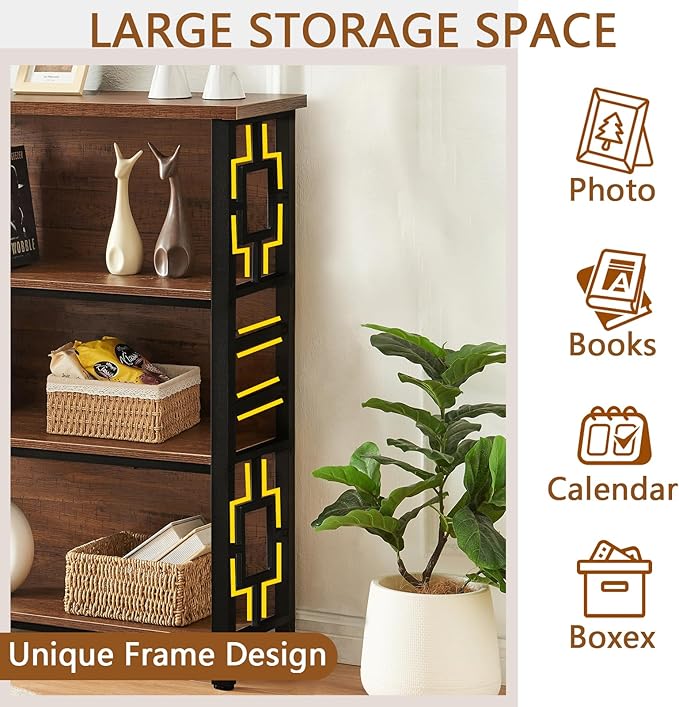 HOMISSUE Book Shelf, 4 Tier Deep Bookshelf with Storage, Engineered Wood and Metal Shelf Bookcase, Low Short Bookcases for Small Space, Living Room, Bedroom, Office, Rustic Brown