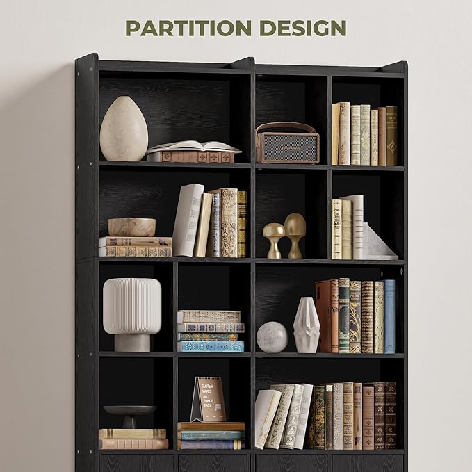 IRONCK Bookshelfs and Bookcase, 6 Tiers Large Bookshelf with 4 Doors, Floor Standing Tall Display Storage Shelves for Home Office, Living Room, Bedroom, Black