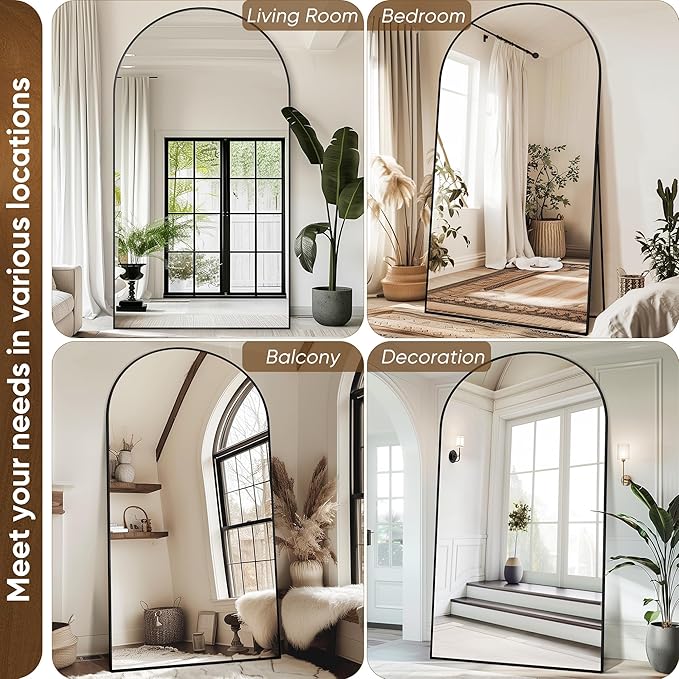 Antok Full Length Mirror, 91"x46" Oversized Floor Mirror Freestanding, Full Body Floor Standing Mirror with Stand, Hanging Mounted for Living Room Cloakroom,Black,Arched Style