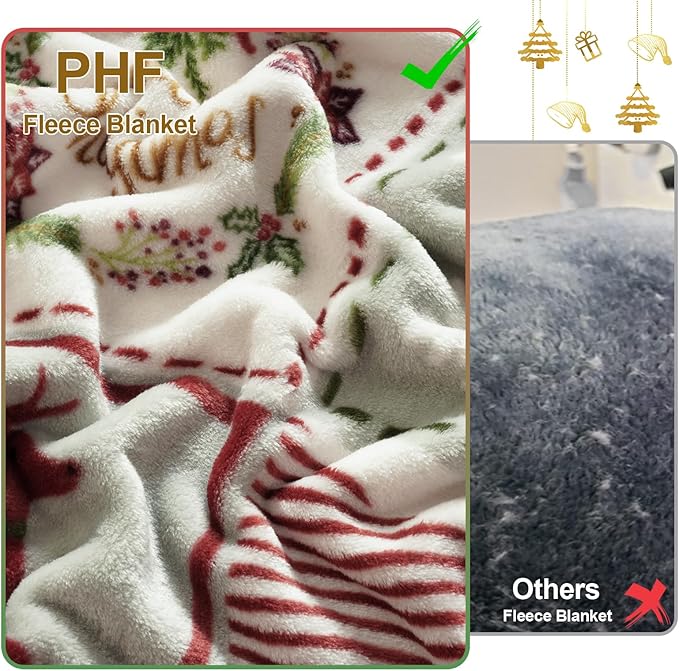 PHF Printed Fleece Blanket Queen Size, No Shed No Pilling Ultra Soft Plush Cozy Xmas Prints Theme Home Décor Flannel Blanket for Bed, Sofa, Couch and Gift, 90" x 90", Rindeer