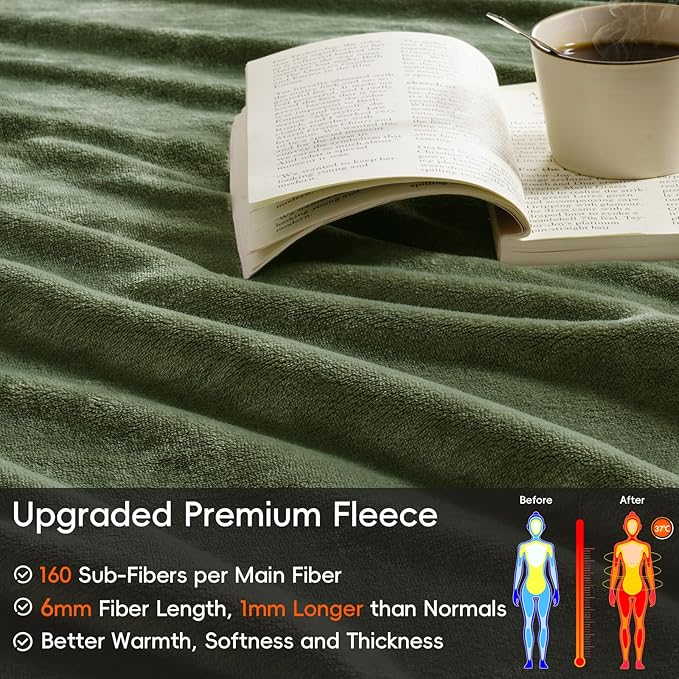 PHF Ultra Soft Fleece Blanket King Size, No Shed No Pilling Luxury Plush Cozy 300GSM Lightweight Blanket for Bed, Couch, Chair, Sofa Suitable for All Season, 108" x 90", Olive Green