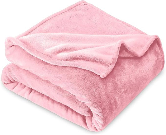 Bare Home Fleece Blanket - Kid Size - Ultra-Soft Lightweight for Bed, Sofa, and Couch - Luxury Microplush - Cozy Warm Blanket (Kid, Light Pink)