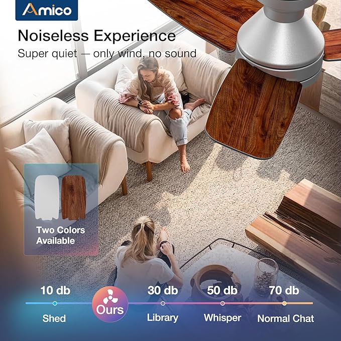 Amico Ceiling Fans with Lights, 30 Inch Low Profile Ceiling Fan with Light and Remote Control, Flush Mount, Reversible, 3CCT, Dimmable, Noiseless, Silver Ceiling Fan for Bedroom, Indoor/Outdoor Use