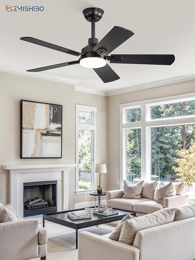 ZMISHIBO 44" Ceiling Fans with Lights, Black Modern Ceiling Fan with Remote, Farmhouse Indoor Ceiling Fan with Dual Finish Blades, Quiet & Strong Motor, Bright LED Light.