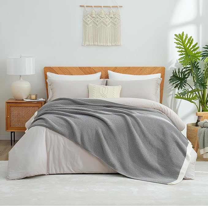 Amélie Home Waffle Throw Blanket for Couch Twin, Soft Cozy Chenille Knit Blanket Warm Decorative Throw for Sofa, Bed, Living Room, 60"x80", Gray