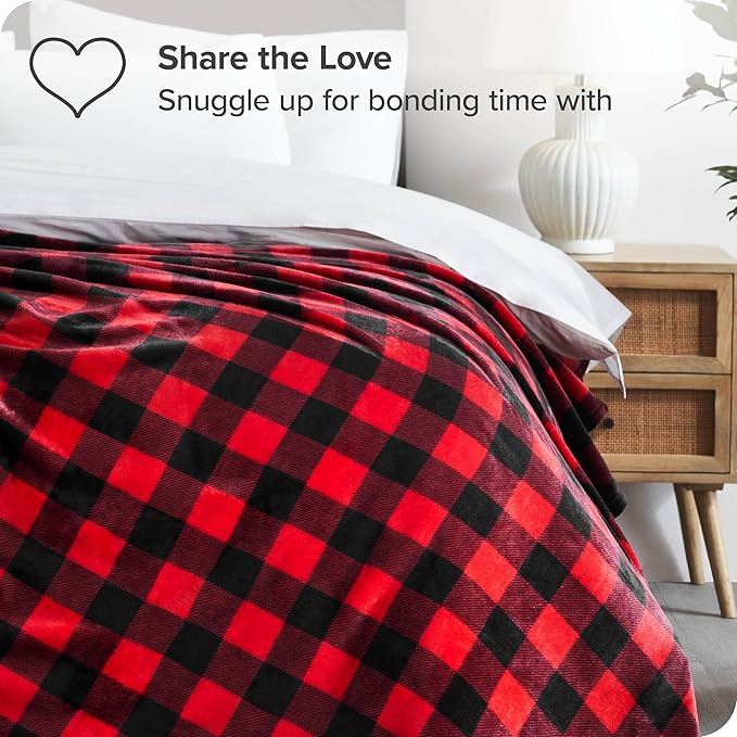 Bare Home Textured Fleece Blanket - Throw/Travel - Ultra-Soft Lightweight for Bed, Sofa, and Couch - Luxury Microplush - Cozy Warm Blanket (Throw/Travel, Buffalo Plaid - Red/Black)