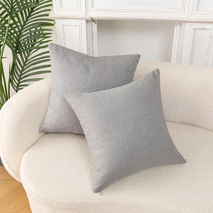 Throw Couch Pillow with Insert 18x18 Inches Set of 2 Square, Cute Modern Home Fall Decor for Living Room Sofa Bed Cushion Accent Case, Anthropologie Style Home Decor (Seagull Gray #P2-12)