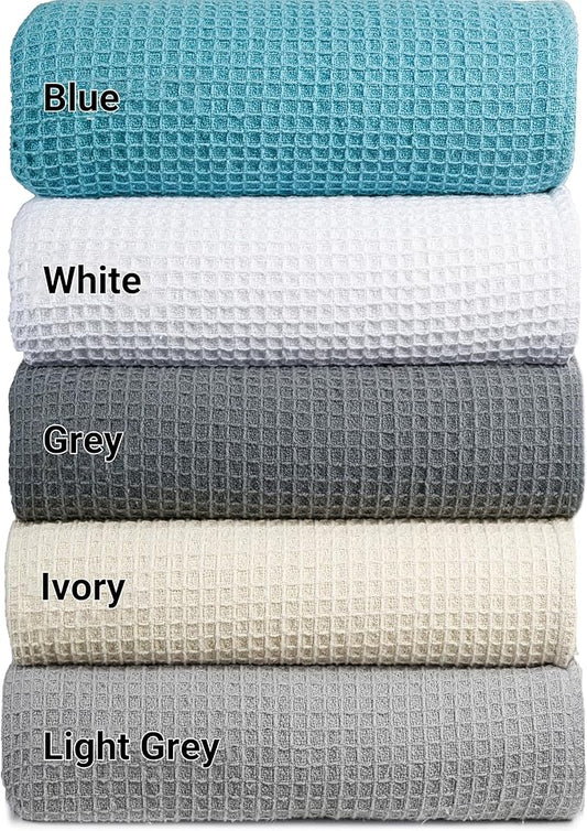 Tex Trend 100% Cotton Blankets King Size – Durable and Versatile Waffle Weave Blankets for Year Round Coziness – Breathable &amp; Lightweight - Blue (90”x108”)