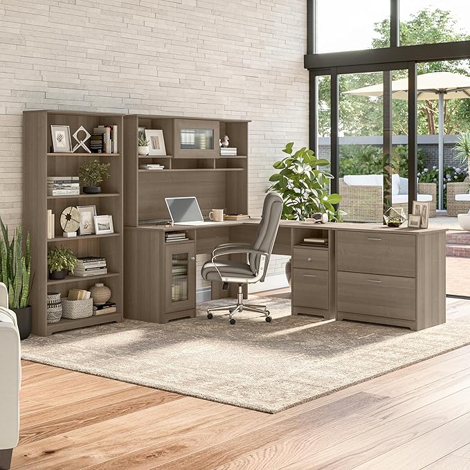 Bush Furniture Somerset 60W Office Desk with Drawers in Sand Oak