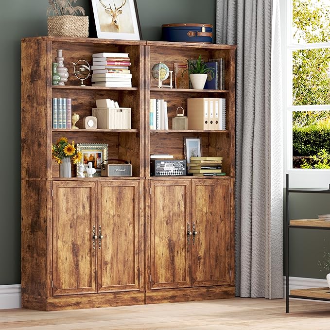 71.4" Tall Bookshelf with Cabinet, 5-Tier Floor Standing Bookcase with Doors &amp; Adjustable Shelves, 31.5" Wide Storage Shelf, Metal Handles, Modern Organizer for Home Office, Living Room