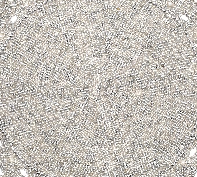 13" Round Beaded Placemats - Handcrafted Glass Beads in White Silver - Luxury Dining Table Decor, Wedding &amp; Housewarming Gift, Holiday Use Pack of 1 by ALPHA Living HOME