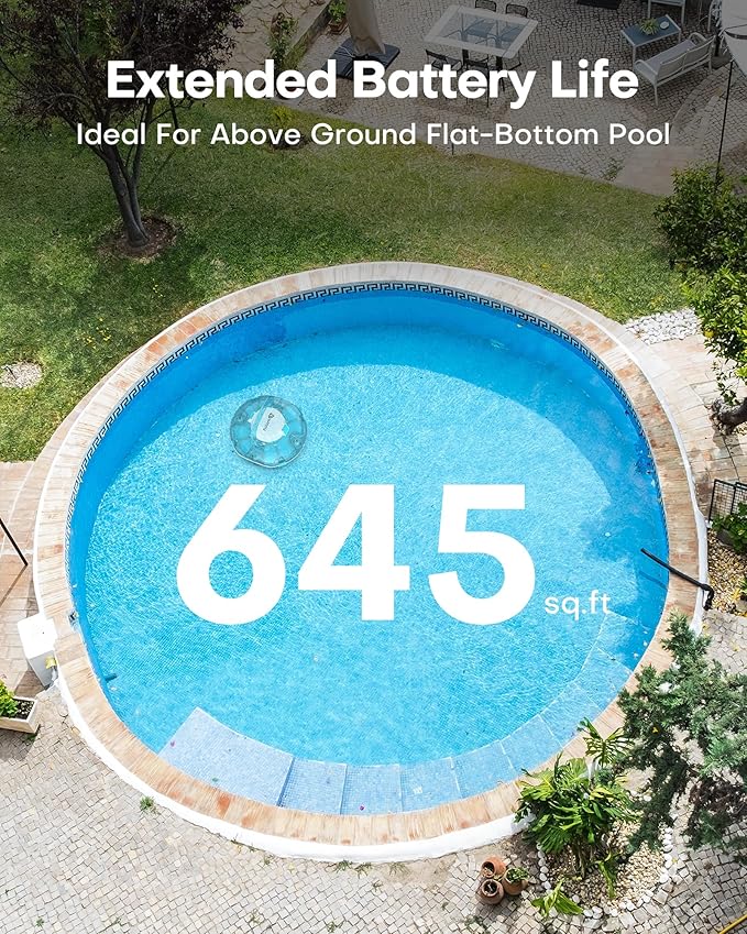 (2025 Upgrade) Cordless Robotic Pool Cleaner, Lasts 75 Min, Automatic Vacuum for Above-Ground Pools up to 645 Sq.ft,Portable, Self-Parking,Light Blue