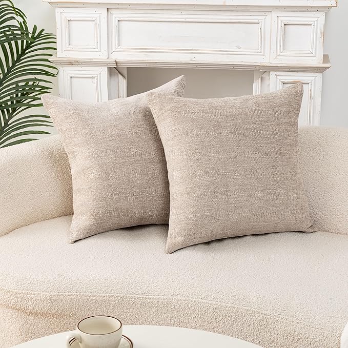 Throw Pillow with Insert 18x18 Inch Set of 2 - Modern Fall Home Decor for Living Room Sofa, Bed - Cute Square Accent Cases - Anthropologie Style Decor (Linen Color #P1-04)