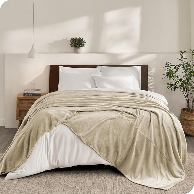 Bare Home Fleece Blanket - Giant Size - Ultra-Soft Lightweight for Bed, Sofa, and Couch - Luxury Microplush - Cozy Warm Blanket (Giant, Oyster)