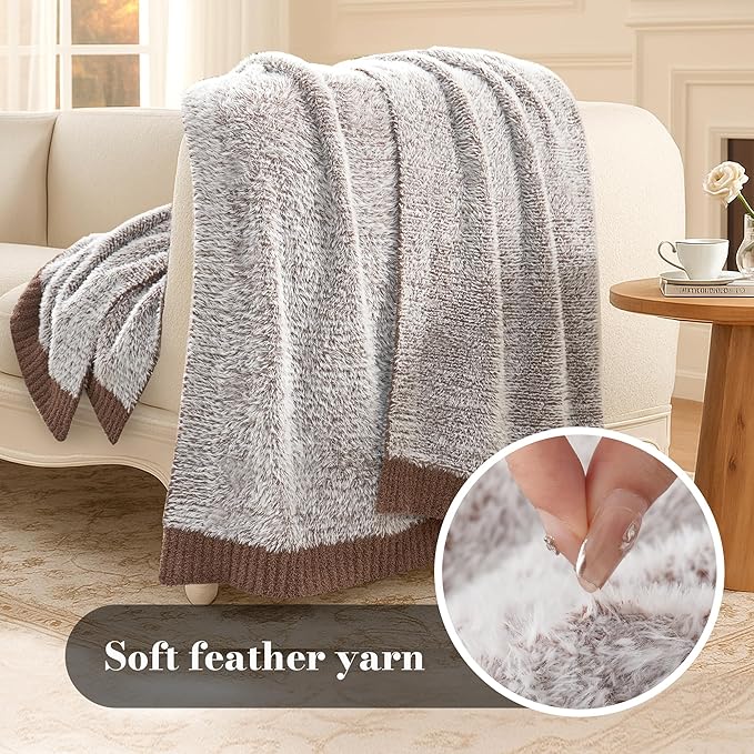 Amélie Home Knit Throw Blanket for Couch, Super Soft Cozy Fuzzy Plush Throws for Sofa Bed Living Room, 60" x 80", Heather Brown