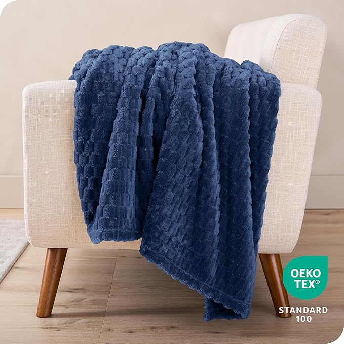 Bare Home Textured Fleece Blanket - Twin/Twin Extra Long - Ultra-Soft Lightweight for Bed, Sofa, and Couch - Luxury Microplush - Cozy Warm Blanket (Twin/Twin XL, Waffle Dark Blue)