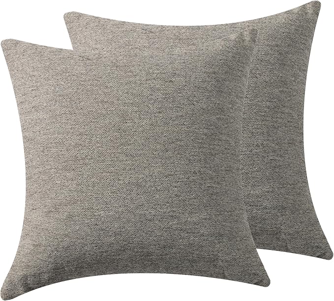 Throw Pillow with Insert 18x18 Inch Set of 2 - Modern Fall Home Decor for Living Room Sofa, Bed - Cute Square Accent Cases - Anthropologie Style Decor (Medium Gray #P1-05)