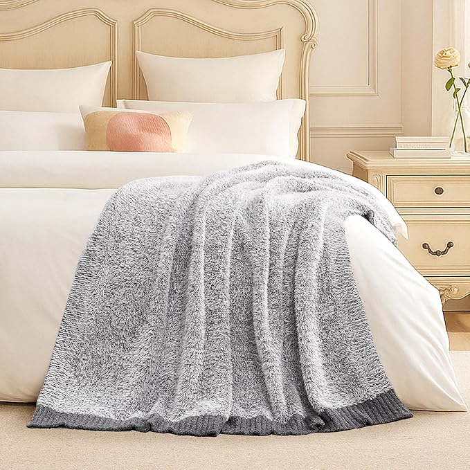Amélie Home Knit Throw Blanket for Couch, Super Soft Cozy Fuzzy Plush Throws for Sofa Bed Living Room, 60" x 80", Heather Grey