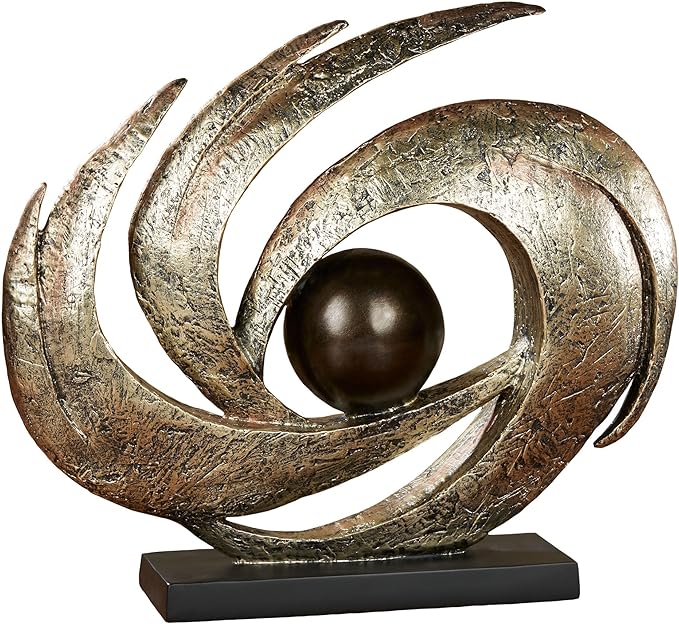 Touch of Class Contemporary Earths Motion - Aged Gold - Table Sculpture Art Decor - Modern Abstract Aesthetic, Swirling Design, Orb Center - Made of Resin, 12 Inches High, 15 Inches Wide
