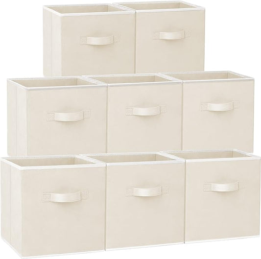 Criusia Large Storage Cubes - 13 Inch Heavy Duty Fabric Storage Bins for Shelves Closet, Cube Organizer - 8 Pack Collapsible Cube Storage Bins Baskets for Organizing Clothes Blankets Toys (Beige)