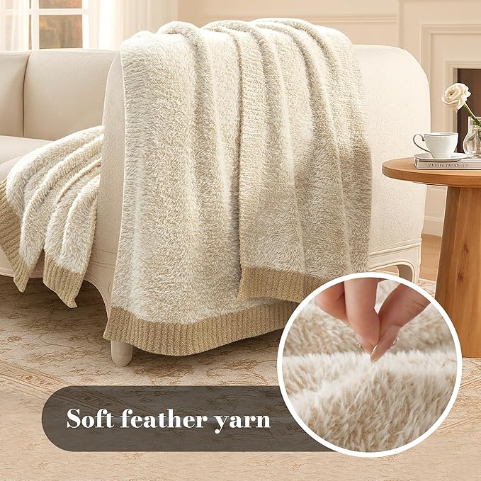 Amélie Home Knit Throw Blanket for Couch, Super Soft Cozy Fuzzy Plush Throws for Sofa, 50" x 60", Heather Beige