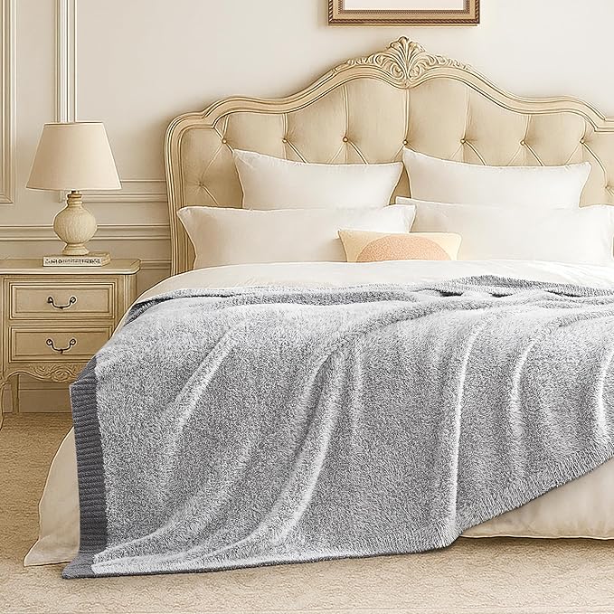 Amélie Home Knit Throw Blanket for Couch, Super Soft Cozy Fuzzy Plush Throws for Sofa Bed Living Room, 60" x 80", Heather Grey