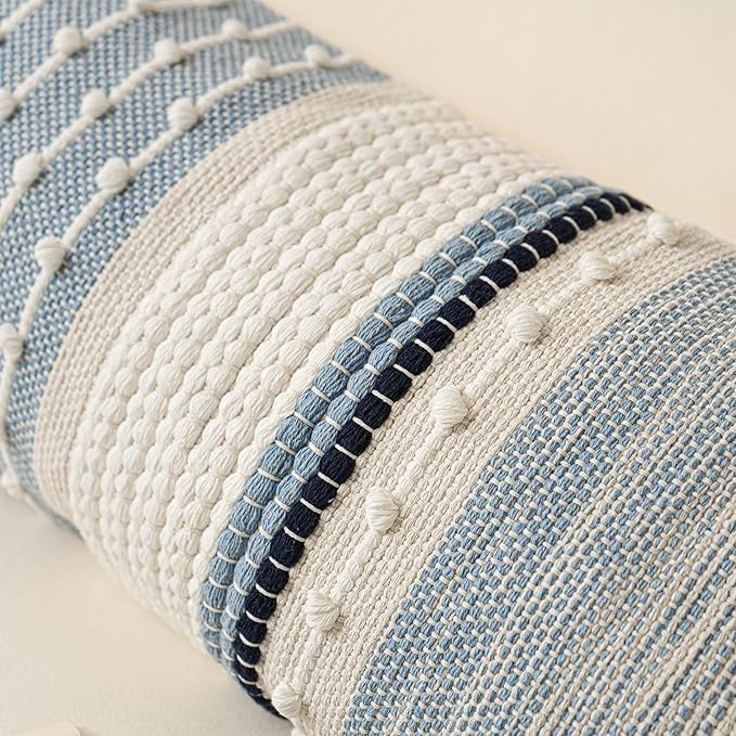 Coastal Blue Decorative Lumbar Pillow Cover 14x36 Boho Long Body Pillow for Bed Farmhouse Lumbar Throw Pillow for Couch Modern Accent Textured Throw Pillowcase