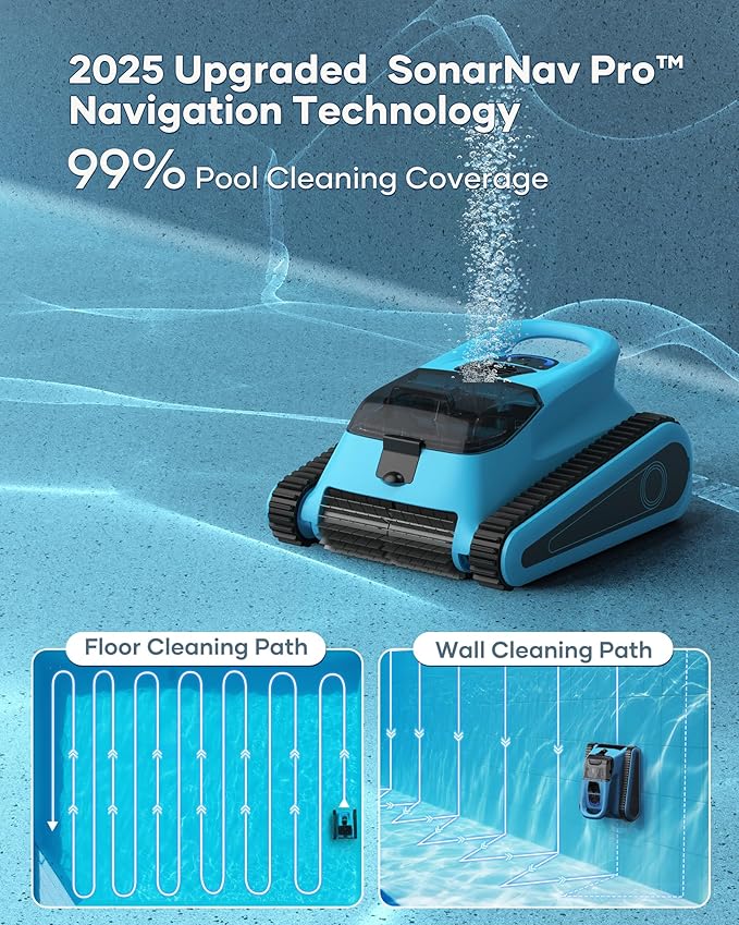 (2025 New) Cordless Pool Vacuum Robot with App Control, Wall & Waterline Cleaning,150 Mins Runtime, Smart Navigation, Robotic Pool Cleaner for Inground & Above Ground Pools up to 2000 Sq.ft