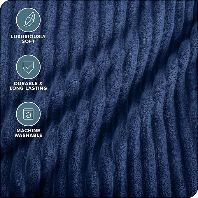 Bare Home Textured Fleece Blanket - Twin/Twin Extra Long - Ultra-Soft Lightweight for Bed, Sofa, and Couch - Luxury Microplush - Cozy Warm Blanket (Twin/Twin XL, Ribbed Dark Blue)