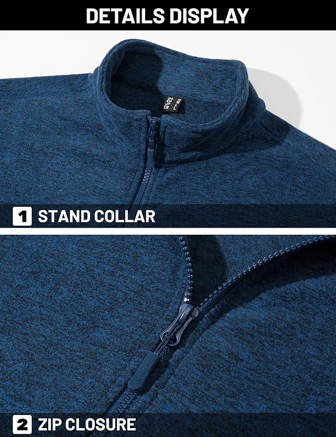 TACVASEN Men's Fleece Jackets Full Zip Lightweight Jacket Casual Soft Warm Coats with Pockets