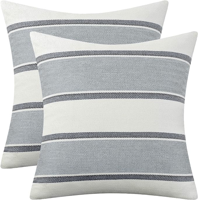 AmHoo Pack of 2 Farmhouse Linen Throw Pillow Cover Cushion Stripe Decoration Buffalo Retro Pillowcase with Hidden Zipper for Sofa Bedroom Car 20 x 20 Inch Light Gray Gray