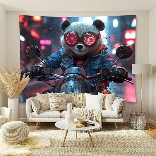 Zhoryengar Funny Tapestry Hippie Cute Animals Riding Motorcycles Suitable for Bedroom Living Room Office Wall Decor Backdrop 79x59 Inches