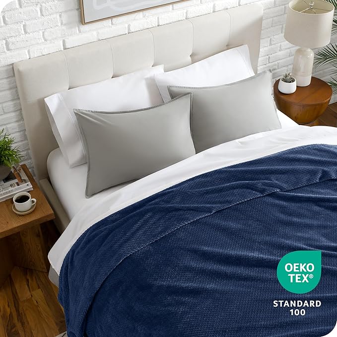 Bare Home Textured Fleece Blanket - Full/Queen - Ultra-Soft Lightweight for Bed, Sofa, and Couch - Luxury Microplush - Cozy Warm Blanket (Full/Queen, Chevron Dark Blue)