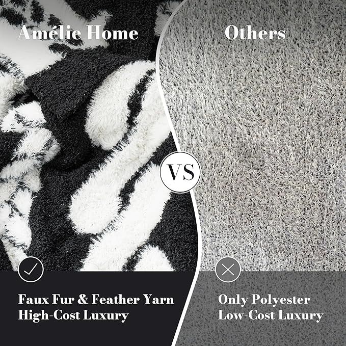 Amélie Home Cable Knit Throw Blanket for Couch, Bicolour Super Soft Cozy Fuzzy Plush Throws for Sofa, 50" x 60", Cable Black &amp; White