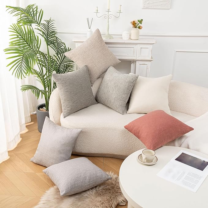 Throw Pillow with Insert 18x18 Inch Set of 2 - Modern Fall Home Decor for Living Room Sofa, Bed - Cute Square Accent Cases - Anthropologie Style Decor (Metallic Gray #P1-11)