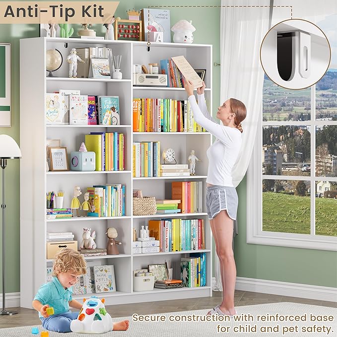 White Bookcase with 24 Open Shelves, 6 Tier Large Bookshelfs, 70.8 Inch Tall Bookshelf and Bookcases for Living Room, Bedroom, Home Office Library