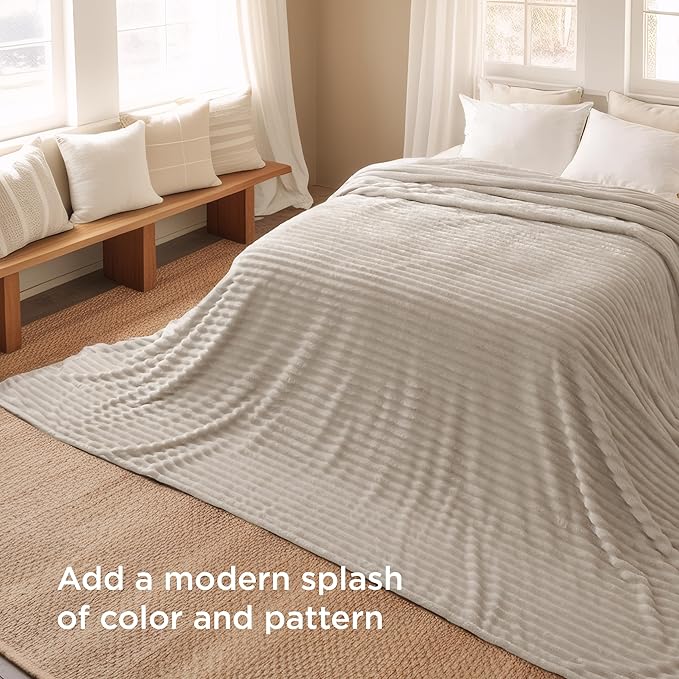 Bedsure GentleSoft Large Fleece Blanket for Bed - Cozy Soft Throw Blankets for Women, Cute Large Throws for Girls, Linen, 120x120 Inches