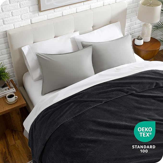 Bare Home Textured Fleece Blanket - Full/Queen - Ultra-Soft Lightweight for Bed, Sofa, and Couch - Luxury Microplush - Cozy Warm Blanket (Full/Queen, Chevron Black)