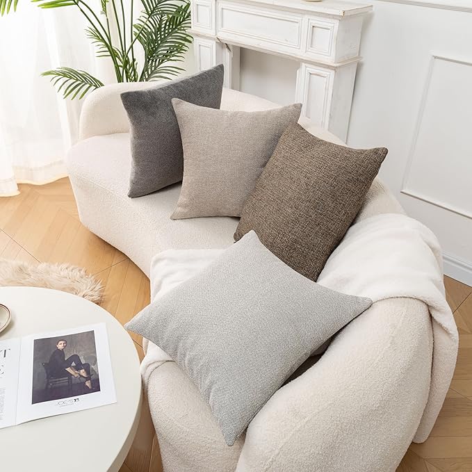 Throw Couch Pillow with Insert 18x18 Inches Set of 2 Square, Cute Modern Home Fall Decor for Living Room Sofa Bed Cushion Accent Case, Anthropologie Style Home Decor (Pearl Gray #P2-09)