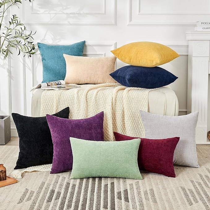 GAWAMAY Decorative Square 16x16 Inch Throw Pillow Covers Set of 2, Super Soft Chenille Pillows Farmhouse Fall Pillowcase for Living Room Bedroom Sofa Couch Cushion Cover Light Grey 40x40cm