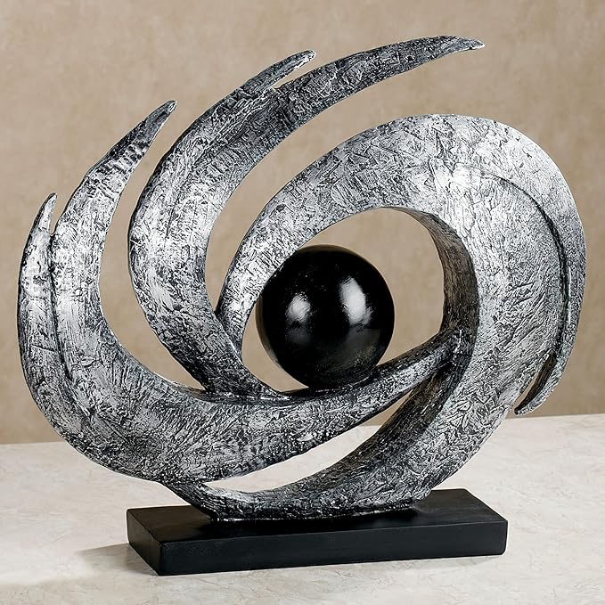 Touch of Class Contemporary Earths Motion - Antique Silver - Table Sculpture Art Decor - Modern Abstract Aesthetic, Swirling Design, Orb Center - Made of Resin, 12 Inches High, 15 Inches Wide